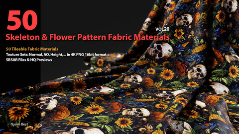50 Tileable Skeleton Pattern Fabric Materials-VOL20. SBSAR+4K PBR Materials