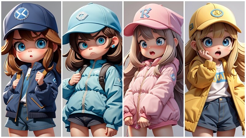 ArtStation - +100 Cute Girl with Cap & Puffy jacket Reference Pack