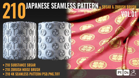 210 JAPANESE SEAMLESS PATTERN + SBSAR & ZBRUSH BRUSH - VOL 01