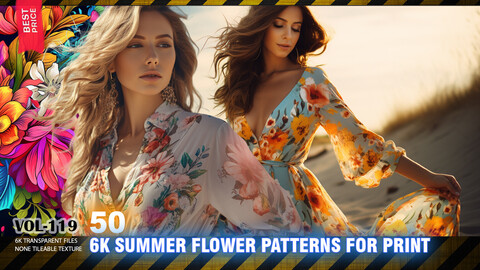 50 6K SUMMER FLOWERS PATTERNS FOR PRINT AND TEXTURING - HIGH END QUALITY RES - VOL119