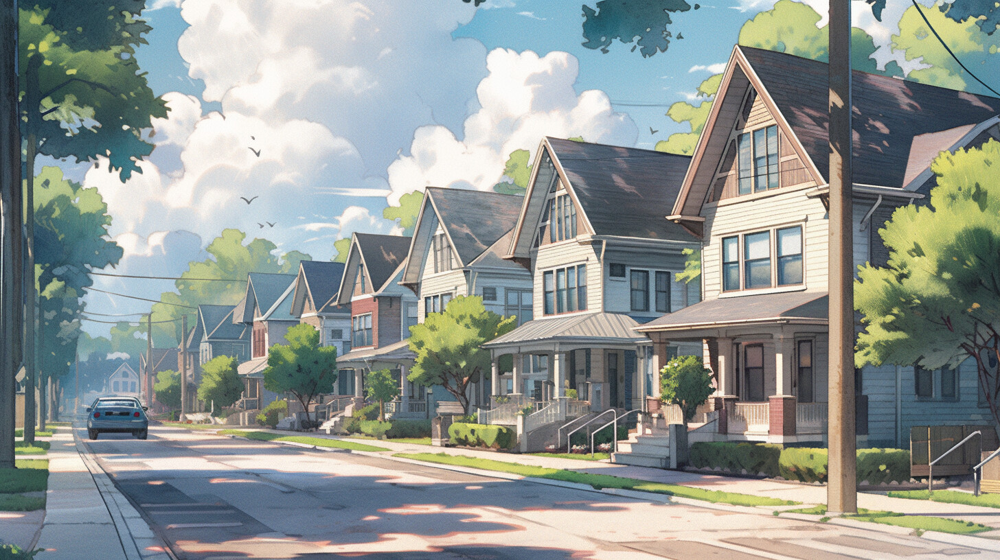 Night Neighborhood Houses | Anime background, Anime city, Anime scenery
