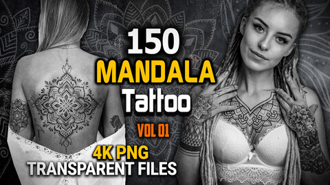150 Mandala Tattoo (PNG & TRANSPARENT Files)-4K - Vol 01