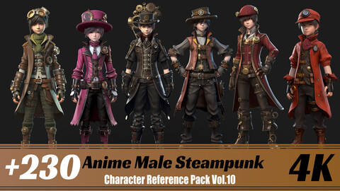 +230 Anime Male Steampunk | 4K | Character Reference Pack VCol.10