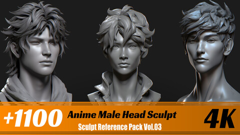 +1100 Anime Male Head Sculpt | 4K | Sculpt Reference pack Vol.03