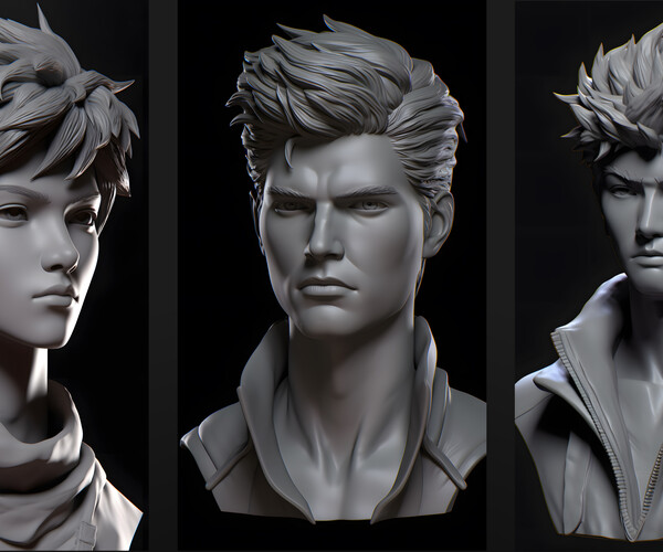 Artstation 1100 Anime Male Head Sculpt 4k Sculpt Reference Pack Vol03 Artworks 4543