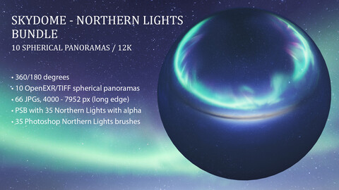 CODE: NORTHLOGIC5K - Skydome - Northern Lights Bundle / 10 Textures - 12K (Free Sample)