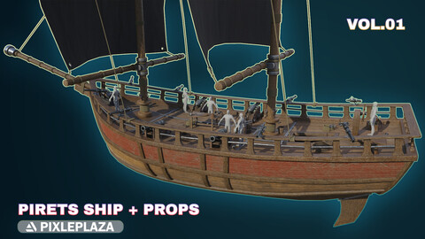 Pirate Ship with Interior, Props, Guns, and Textures - Vol 1