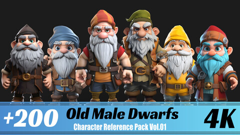 +200 Fantasy Old Male Dwarfs | 4K | Character Reference Pack Vol.01