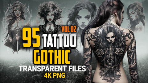 95 Gothic Tattoo (PNG & TRANSPARENT Files)-4K - Vol 02