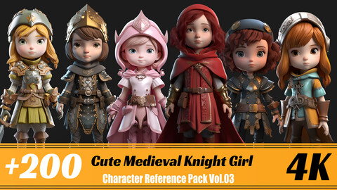 +200 Cute Medieval knight Girl | 4K | Character Reference pack Vol.03