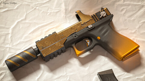 Futuristic Pistol Minos Gold Skin PBR