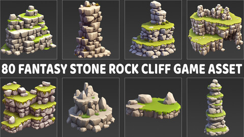 80 Fantasy Stone Rock Cliff Game Asset