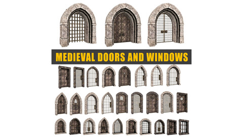 medieval door and window set