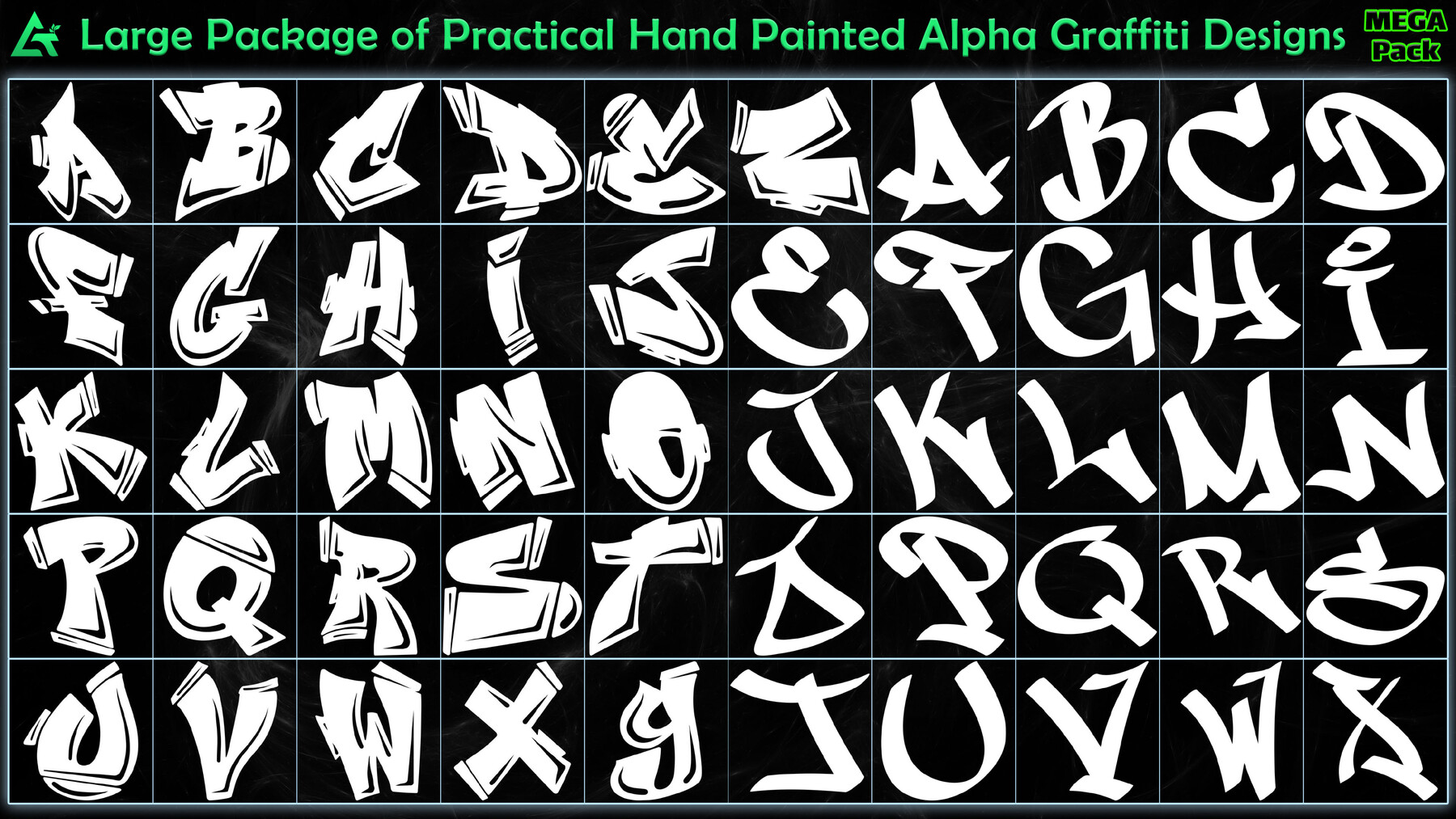 ArtStation - 620 Hand Painted Alpha Graffiti Designs (MEGA Pack) - Vol ...