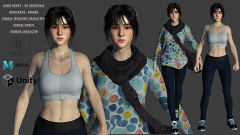 AAA 3D BEAUTIFUL TEENAGE GIRL CASUAL STYLE - REALISTIC RIGGED GAME READY CHARACTER