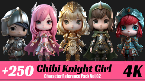 +250 Chibi Knight Girl | 4K | Character Reference Pack Vol.02