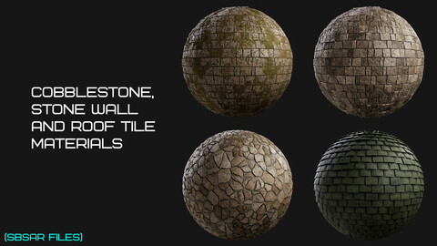 Cobblestone, Stone Wall and Roof Tile materials (SBSAR Files)