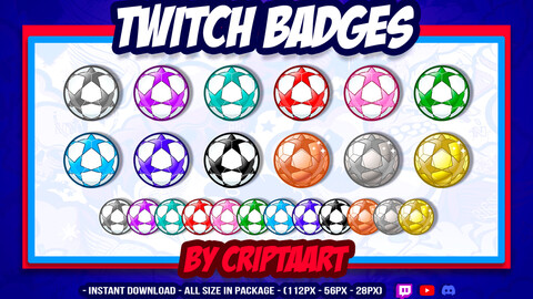 Twitch Badges | Soccer Ball Badges | YouTube Sub Badges | Bit Badges | Football | Soccer balls with stars