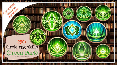 250+ Circle Skill Icons Pack - Green Edition