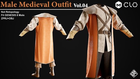 Male Medieval Outfit Vol.04 - MD/Clo3D Project + OBJ + PBR