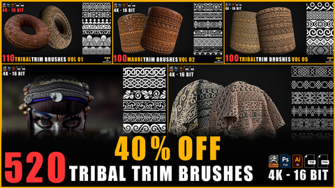 520 Tribal Trim Brushes (Border Pattern - Roll Brush) Bundle