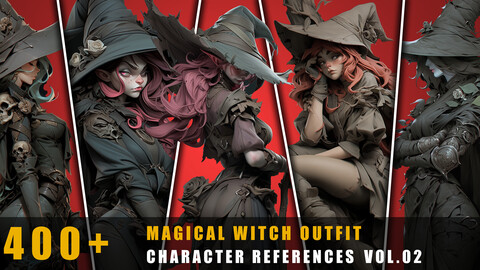 400+ Magical Witch Outfit - Character References Vol.02