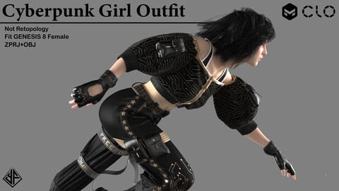 Cyberpunk Girl Outfit - MD / CLO3D projects + OBJ