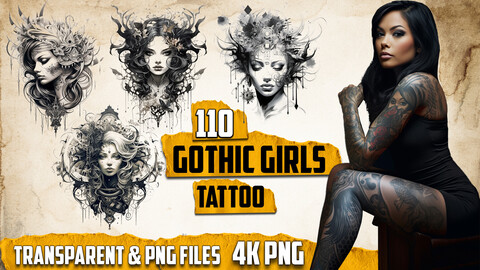 110 Gothic Girls Tattoo (PNG & TRANSPARENT Files)-4K - High Quality