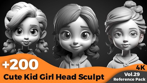 +200 Cute Kid Girl Head Sculpt(4k)