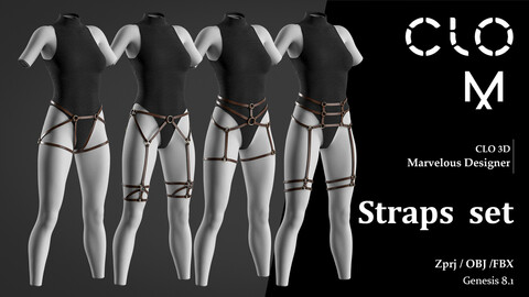 Straps  set / Marvelous Designer/Clo3D project file + OBJ