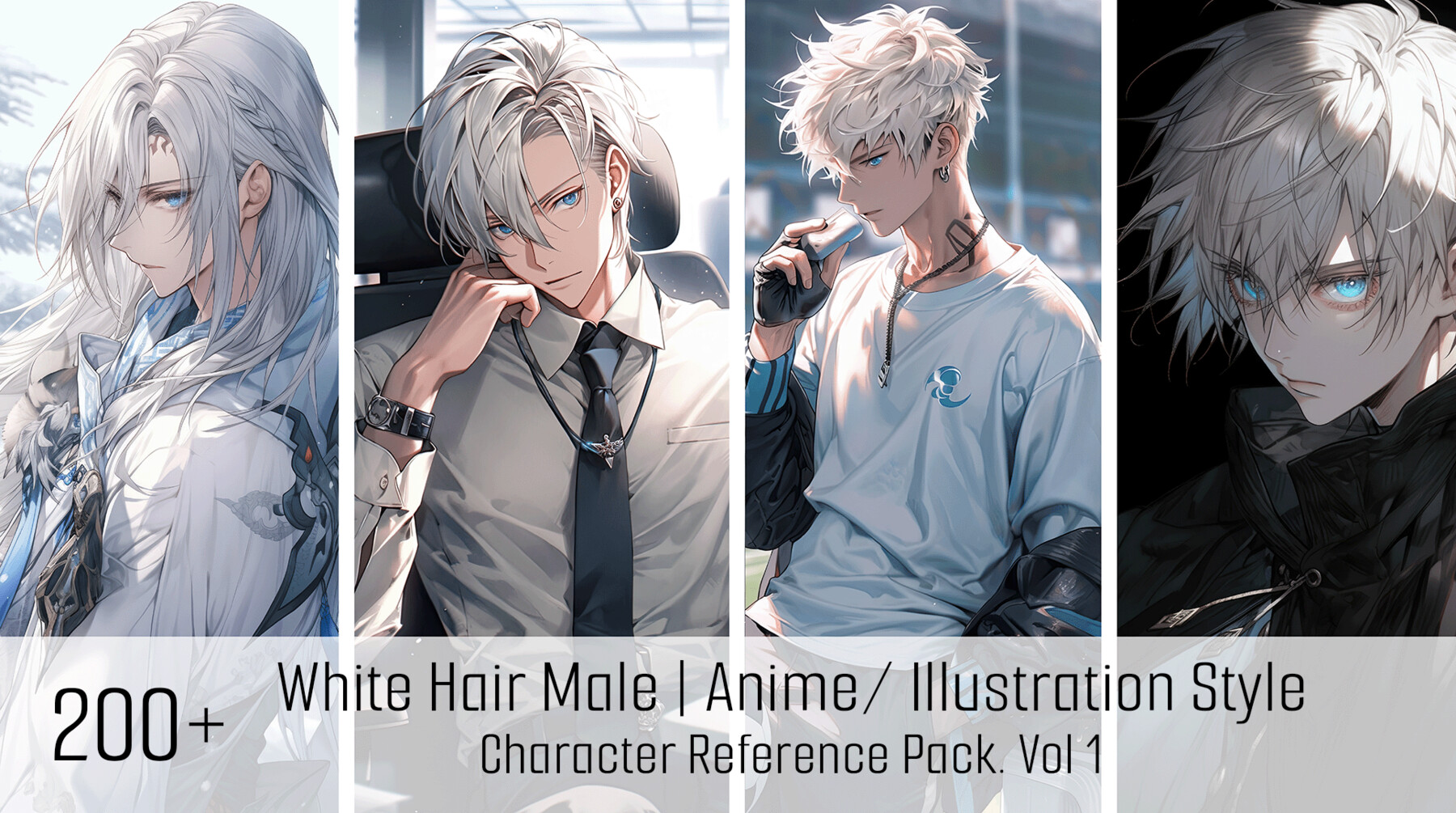 200+ White Hair Male Anime/ Illustration Style- Character Reference - Vol.1