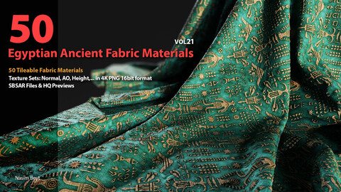 50 Tileable Ancient Fabric Pattern (Egyptian)- VOL 21. SBSAR+4K PBR Materials