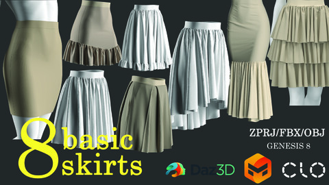 8 realistic female skirts(marvelous designer_clo3d_daz3d/obj/fbx)