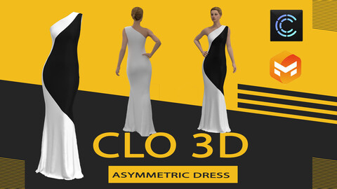 asymmetric dress,Marvelous Designer or Clo3D (ZPRJ)