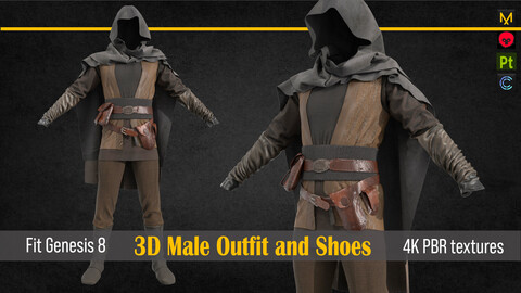 Medieval male outfit character clothing + shoes