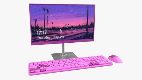 Wireles Computer Set Keyboard Mouse Monitor Baby Pink