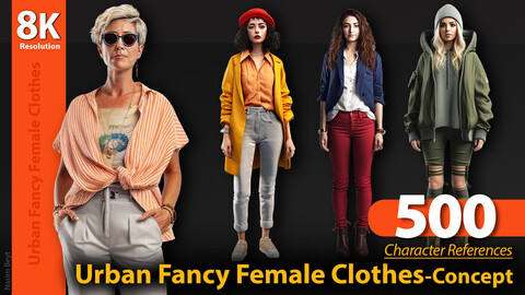 500 Urban Fancy Female Clothes. Character References, 8K Resolution