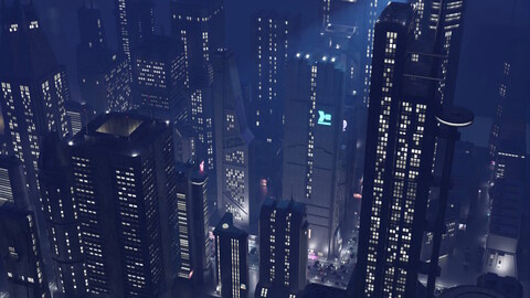 Cyberpunk Dark City Scene - Blender - Materials +50 Buildings