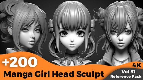 +200 Manga Girl Head Sculpt(4k)