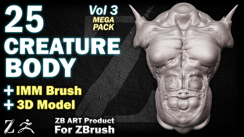 25 ZB ART Creature Bodies For ZBrush (IMM Brush + 3D Model) - Vol 3