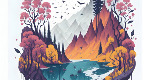 Colorful Nordic Landscape, Fairy Tale, Magic, concept art