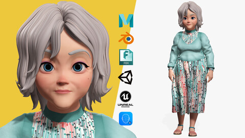 Grandma Cartoon Old Woman Rigged 3D model Low-poly 3D model