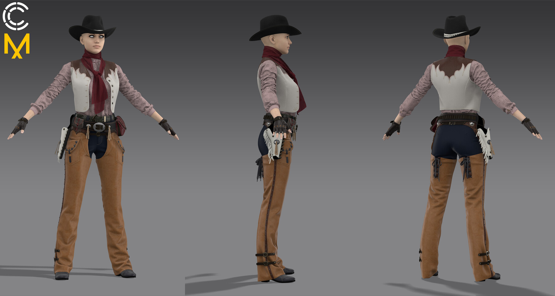 ArtStation - Cowgirl outfit 4. Marvelous Designer/Clo3d project + OBJ ...