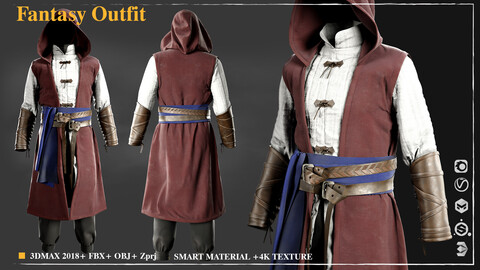 Fantasy Outfit 003/Marvelous Designer / 4k Textures/Smart material