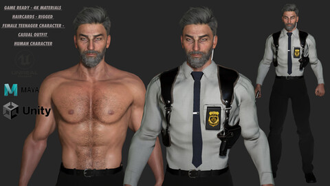 AAA 3D POLICE MAN with GUN and BADGE - REALISTIC RIGGED GAME READY CHARACTER