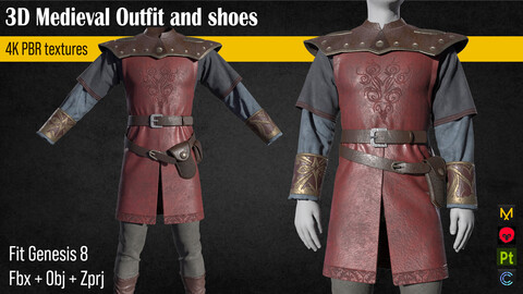 medieval character clothes and shoes Zprj+Fbx+Obj