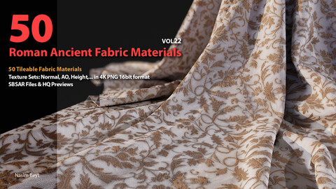 50 Tileable Ancient Fabric Pattern (Roman)- VOL 22. SBSAR+4K PBR Materials