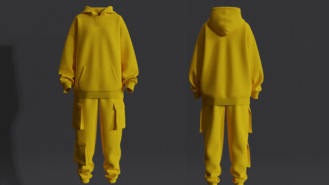 Women Oversized Hoodie and Cargo Pant Outfit 3d Model