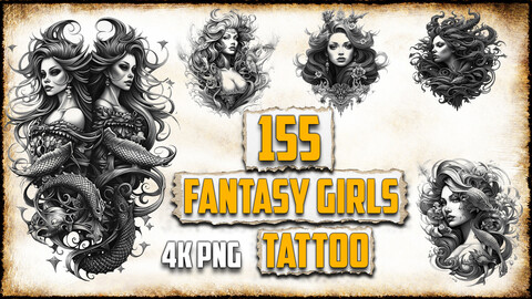 155 Fantasy Girls Tattoo (PNG & TRANSPARENT Files)-4K - High Quality