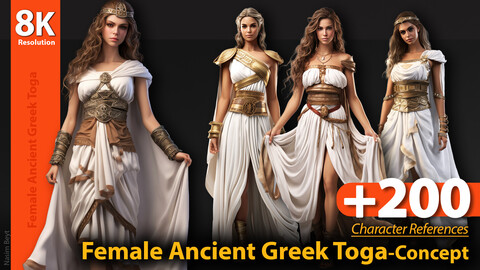 +200 Female Ancient Greek Toga Clothes. Character References, 8K Resolution